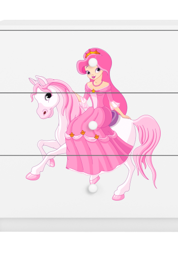 Babydreams barnekommode med prinsesse p hest, m. 3 skuffer - hvit laminat