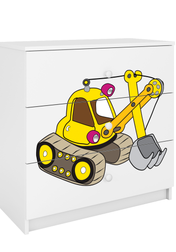 Babydreams barnekommode med gravemaskin, m. 3 skuffer - hvit laminat