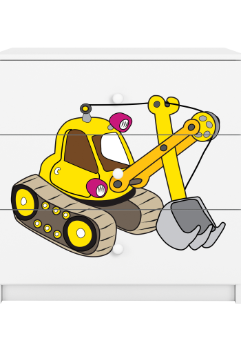 Babydreams barnekommode med gravemaskin, m. 3 skuffer - hvit laminat