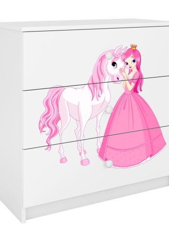 Babydreams Kinderkommode mit Prinzessin und Pferd, mit 3 Schubladen - Laminat weiß