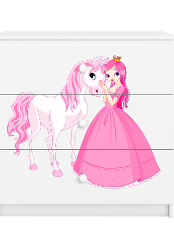 Babydreams Kinderkommode mit Prinzessin und Pferd, mit 3 Schubladen - Laminat weiß
