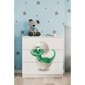 Babydreams brnekommode med lille dino, m. 3 skuffer - hvid laminat