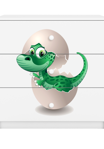 Babydreams barnekommode med liten dino, m. 3 skuffer - hvit laminat