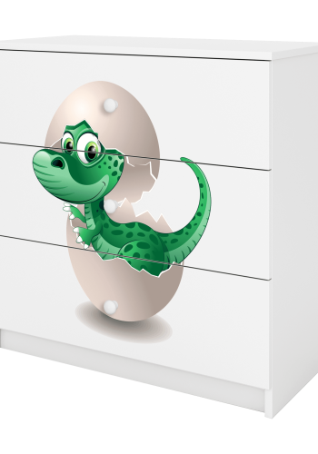 Babydreams barnekommode med liten dino, m. 3 skuffer - hvit laminat