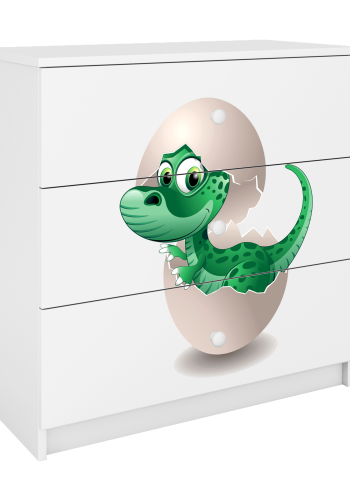 Babydreams barnekommode med liten dino, m. 3 skuffer - hvit laminat