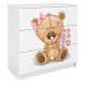 Babydreams barnekommode med bamse med blomster, m. 3 skuffer - hvit laminat