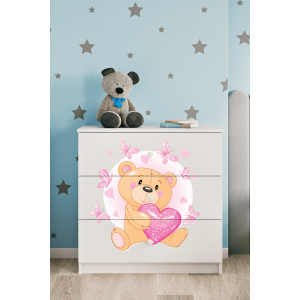 Babydreams brnekommode med bamse med sommerfugle, m. 3 skuffer - hvid laminat