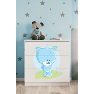 Babydreams brnekommode med bl bamse, m. 3 skuffer - hvid laminat