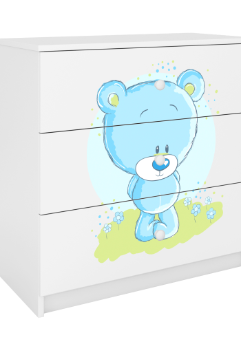 Babydreams barnekommode med bl bamse, m. 3 skuffer - hvit laminat