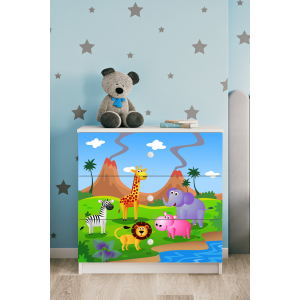 Babydreams brnekommode med safari dyr, m. 3 skuffer - hvid laminat