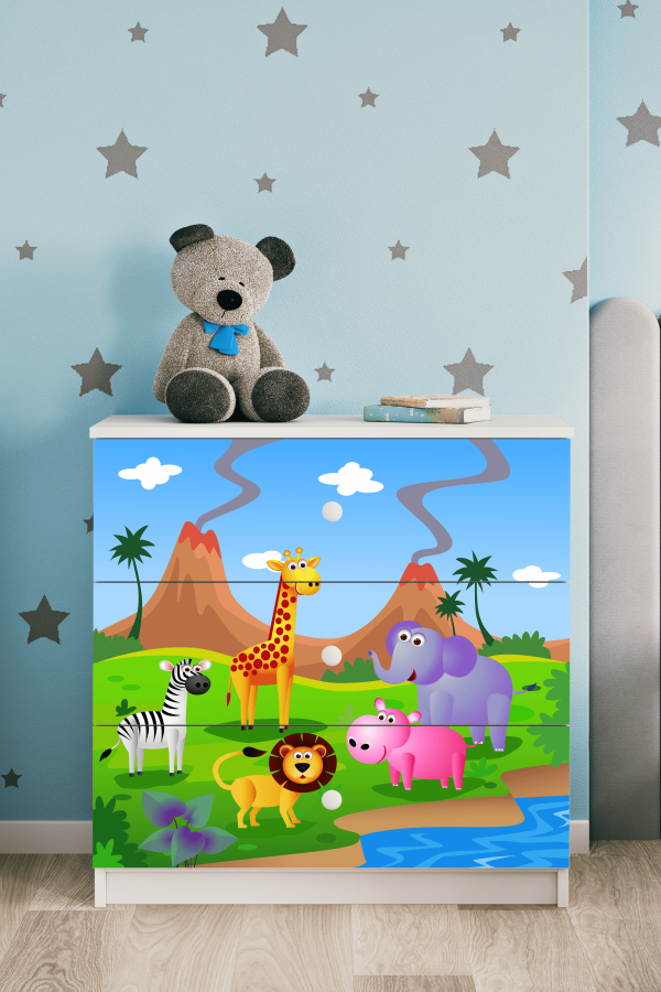 Babydreams Kinderkommode mit Safaritieren, 3 Schubladen - weißes Laminat