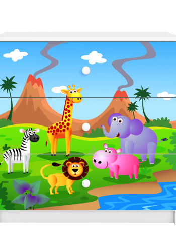 Babydreams Kinderkommode mit Safaritieren, 3 Schubladen - weißes Laminat