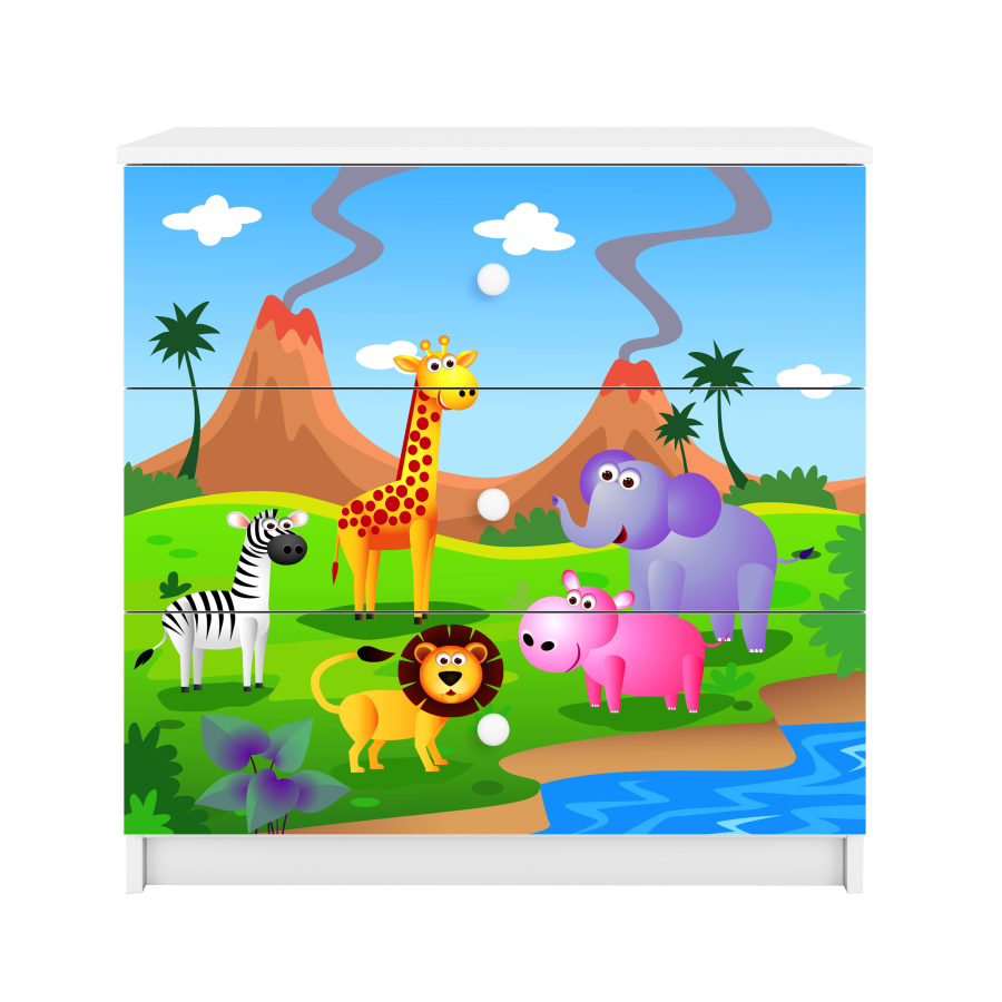 Babydreams Kinderkommode mit Safaritieren, 3 Schubladen - weißes Laminat