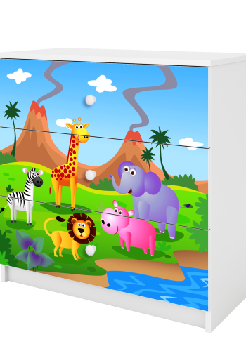 Babydreams Kinderkommode mit Safaritieren, 3 Schubladen - weißes Laminat