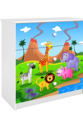 Babydreams Kinderkommode mit Safaritieren, 3 Schubladen - weißes Laminat