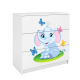 Babydreams barnekommode med elefant og sommerfugler, m. 3 skuffer - hvit laminat