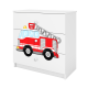 Babydreams barnekommode med brannbil, m. 3 skuffer - hvit laminat