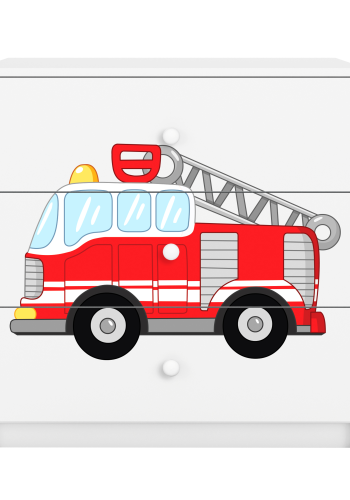 Babydreams barnekommode med brannbil, m. 3 skuffer - hvit laminat