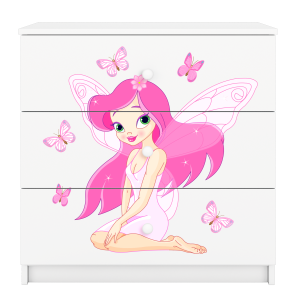 Babydreams brnekommode med fe med sommerfugle, m. 3 skuffer - hvid laminat