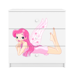 Babydreams brnekommode med fe med vinger, m. 3 skuffer - hvid laminat