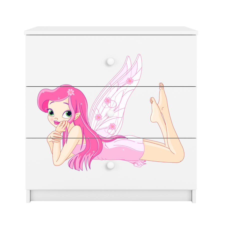 Babydreams barnekommode med fe med vinger, m. 3 skuffer - hvit laminat