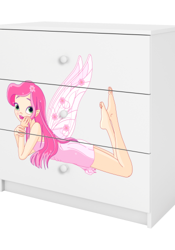 Babydreams barnekommode med fe med vinger, m. 3 skuffer - hvit laminat