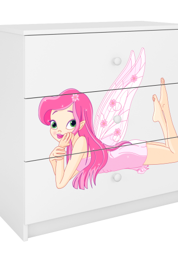 Babydreams barnekommode med fe med vinger, m. 3 skuffer - hvit laminat