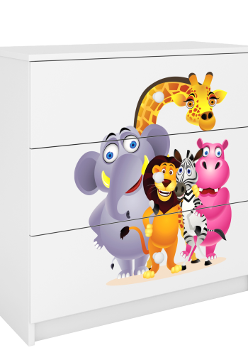 Babydreams barnekommode med dyrehagedyr, m. 3 skuffer - hvit laminat