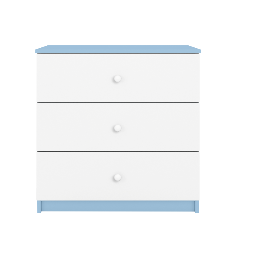 Babydreams kommode for barn, m. 3 skuffer - hvit og bl laminat