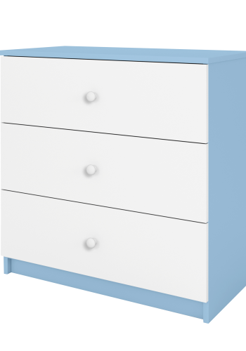 Babydreams kommode for barn, m. 3 skuffer - hvit og bl laminat