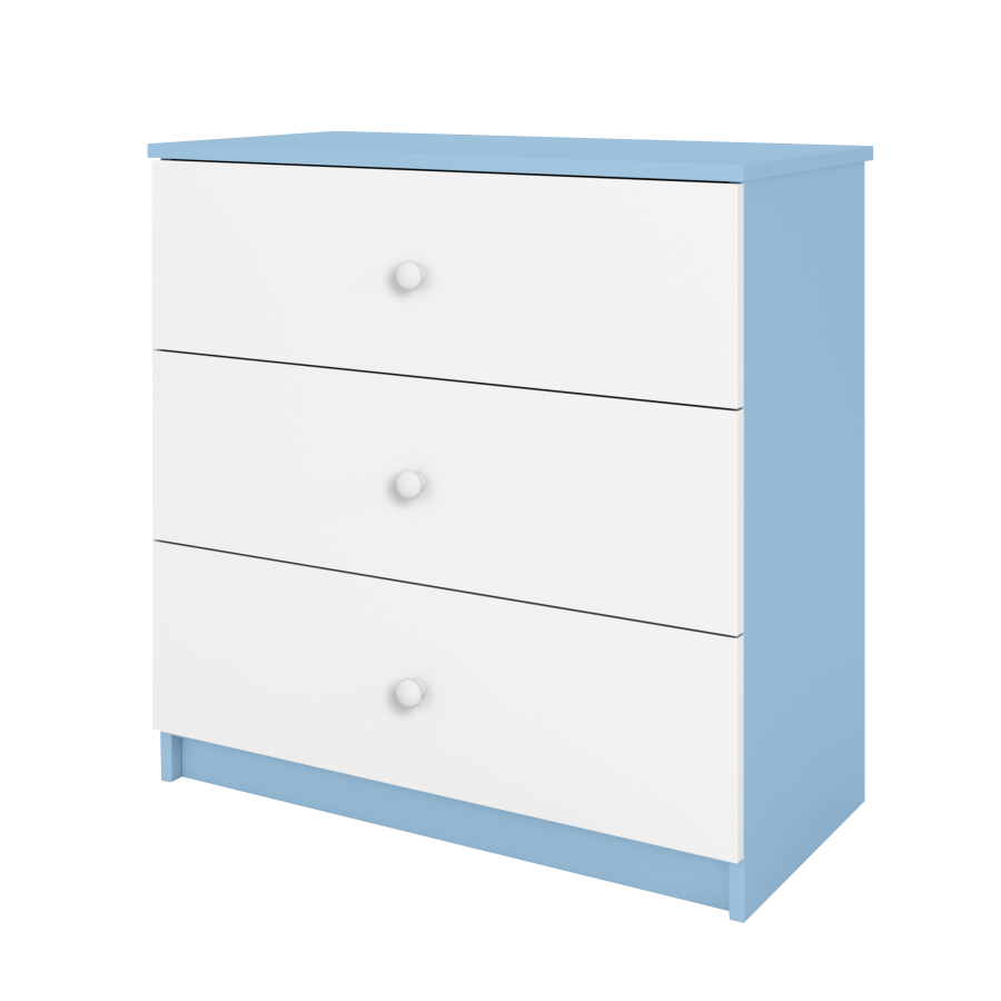 Babydreams kommode for barn, m. 3 skuffer - hvit og bl laminat
