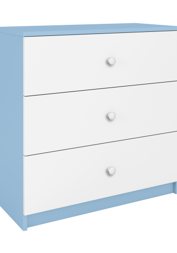 Babydreams kommode for barn, m. 3 skuffer - hvit og bl laminat