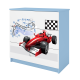 Babydreams barnekommode med racerbil, m. 3 skuffer - hvit og bl laminat