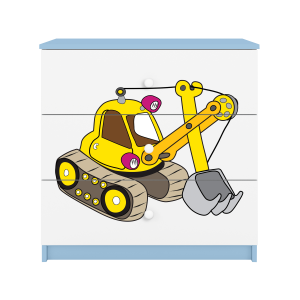 Babydreams brnekommode med gravemaskine, m. 3 skuffer - hvid og bl laminat