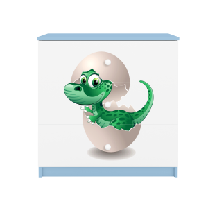 Babydreams brnekommode med lille dino, m. 3 skuffer - hvid og bl laminat