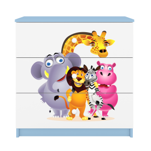 Babydreams brnekommode med Zoo dyr, m. 3 skuffer - hvid og bl laminat