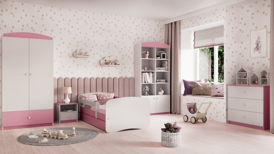 Babydreams kommode for barn, m. 3 skuffer - hvit og rosa laminat