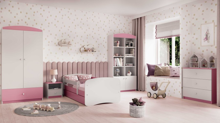 Babydreams kommode for barn, m. 3 skuffer - hvit og rosa laminat