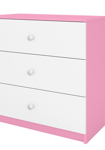 Babydreams kommode for barn, m. 3 skuffer - hvit og rosa laminat