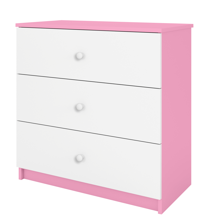 Babydreams kommode for barn, m. 3 skuffer - hvit og rosa laminat