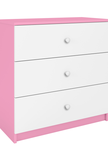 Babydreams kommode for barn, m. 3 skuffer - hvit og rosa laminat