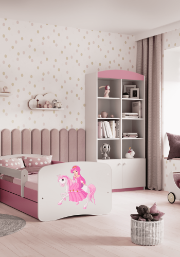 Babydreams barnekommode med prinsesse p hest, m. 3 skuffer - hvit og rosa laminat