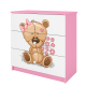 Babydreams Kinderkommode mit Teddybär und Blumen, 3 Schubladen - Laminat weiß und rosa