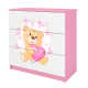 Babydreams barnekommode med bamse med sommerfugler, m. 3 skuffer - hvit og rosa laminat