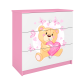 Babydreams barnekommode med bamse med sommerfugler, m. 3 skuffer - hvit og rosa laminat