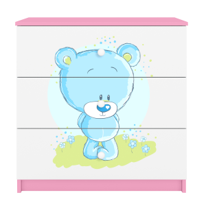 Babydreams brnekommode med bl bamse, m. 3 skuffer - hvid og lyserd laminat