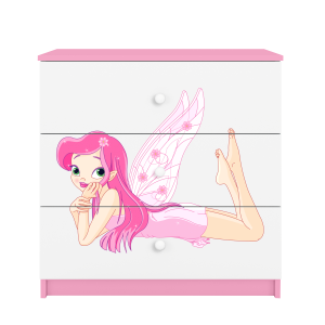 Babydreams brnekommode med fe med vinger, m. 3 skuffer - hvid og lyserd laminat