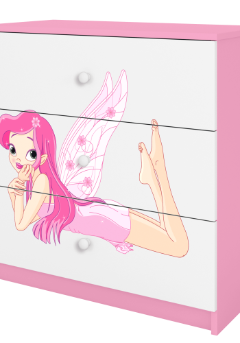 Babydreams barnekommode med fe med vinger, m. 3 skuffer - hvit og rosa laminat
