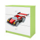 Babydreams barnekommode med racerbil, m. 3 skuffer - hvit og grnn laminat