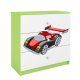 Babydreams barnekommode med racerbil, m. 3 skuffer - hvit og grnn laminat